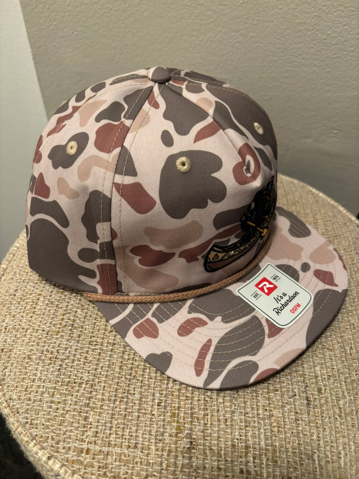 Grizzly Greens camo rope golf hat angled front view