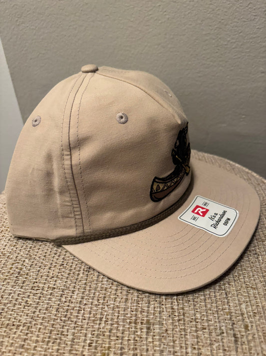 Grizzly Greens tan rope golf hat angled view