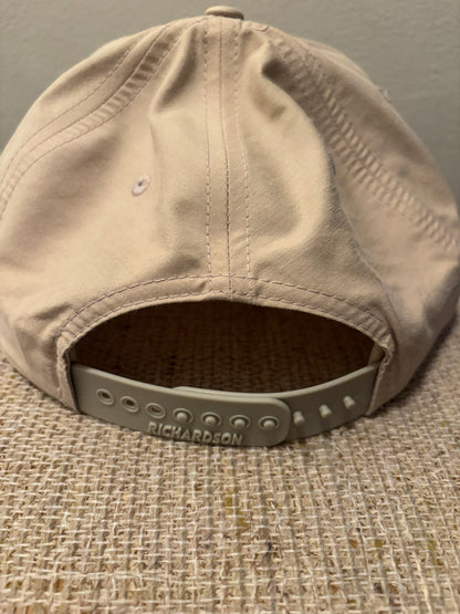 Grizzly Greens tan rope golf hat rear view with adjustable Richardson snapback